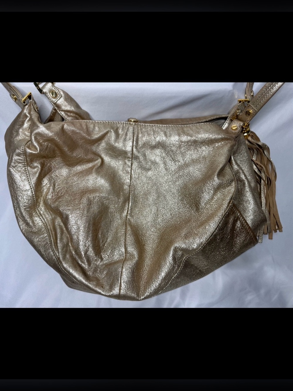Tory Burch Metallic Gold Leather Shoulder Dean Hobo with Tassel - Picture 4 of 12